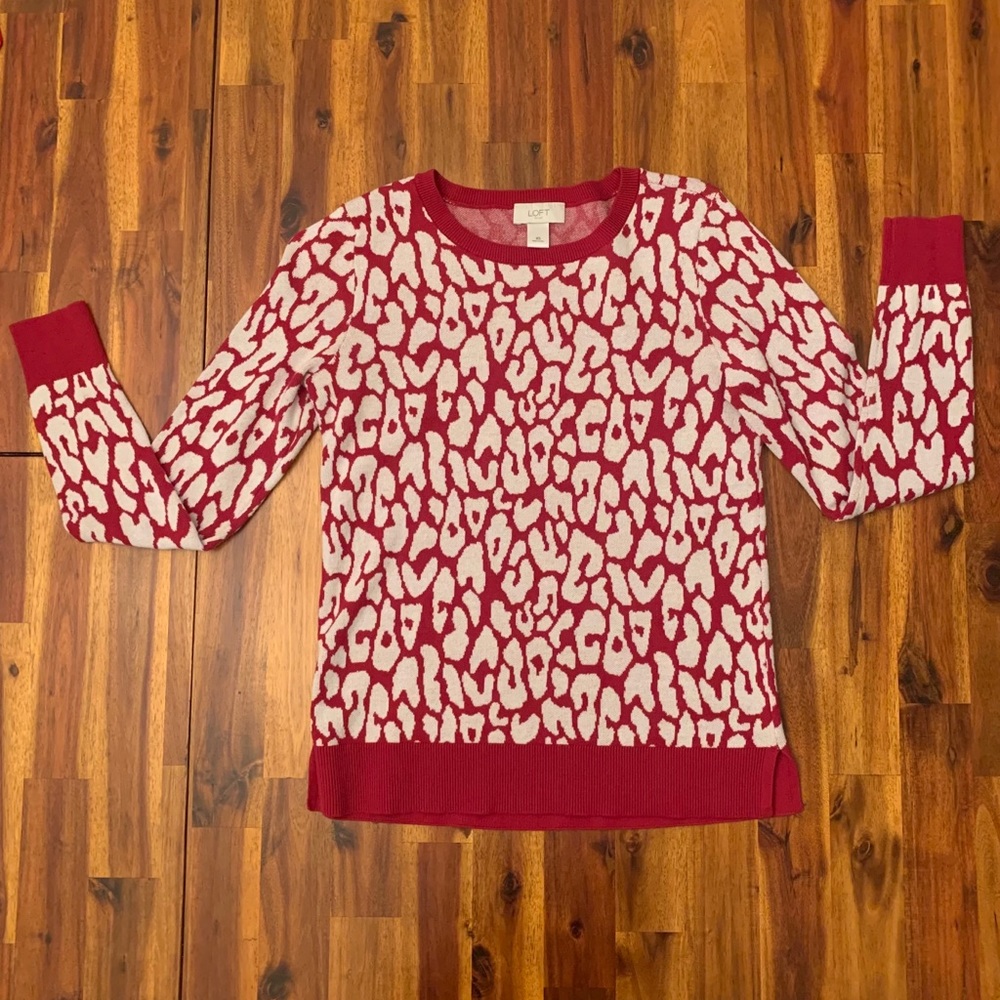 Loft red and white pattern sweater